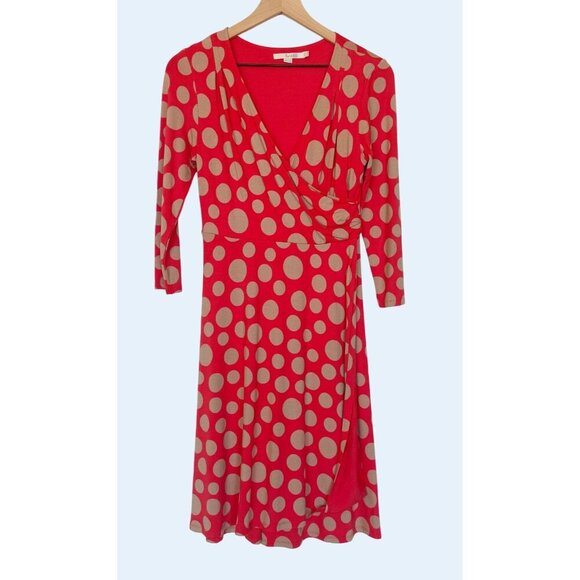 Boden Dresses & Skirts - BODEN Polka Dot Faux Wrap Dress Coral Beige Size 8